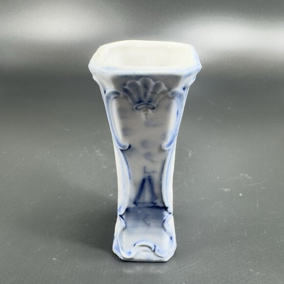 Antique 1920s German Porcelain Bud Vase Toothpick Holder Blue Sailing Boat VTG - Picture 8 of 13